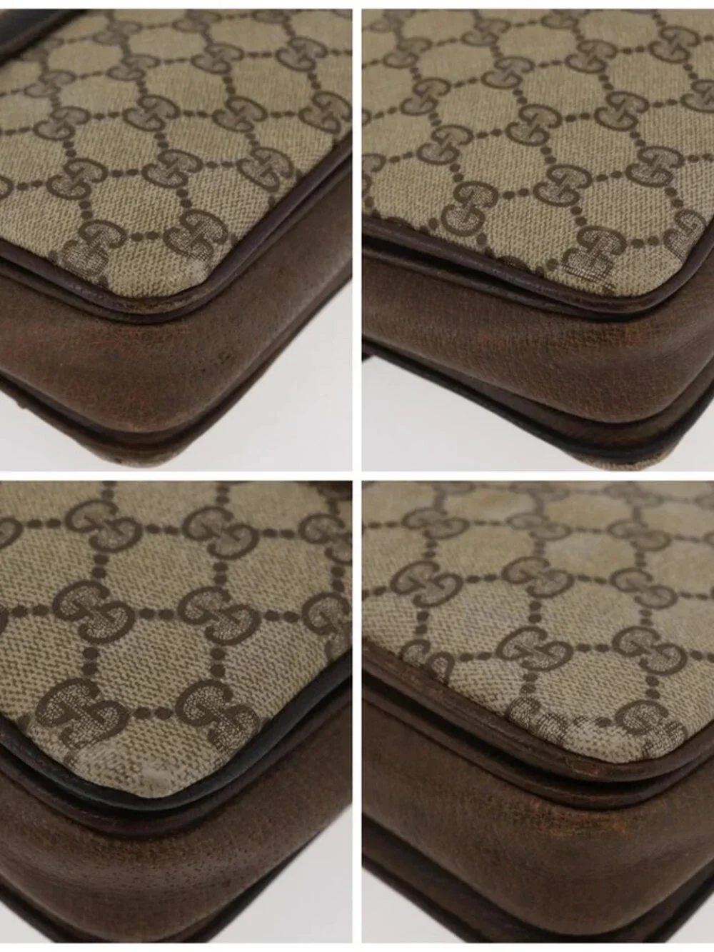 GUCCI GG Supreme Horsebit Shoulder Bag PVC Beige Gold 001 16 4084 Auth 175390